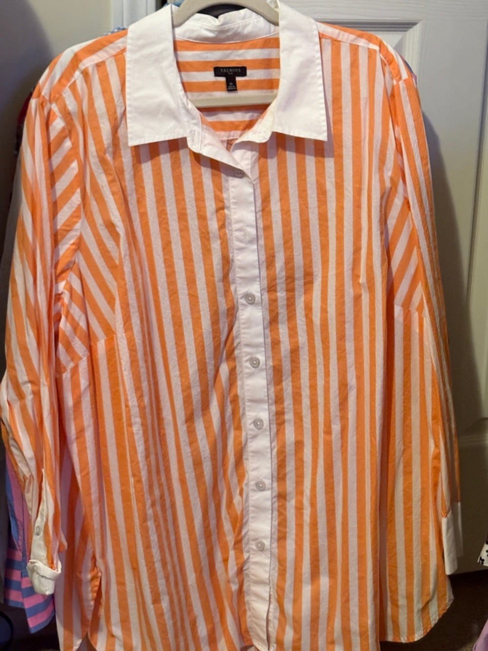 Talbots Orange and White Striped Button-Front Blouse